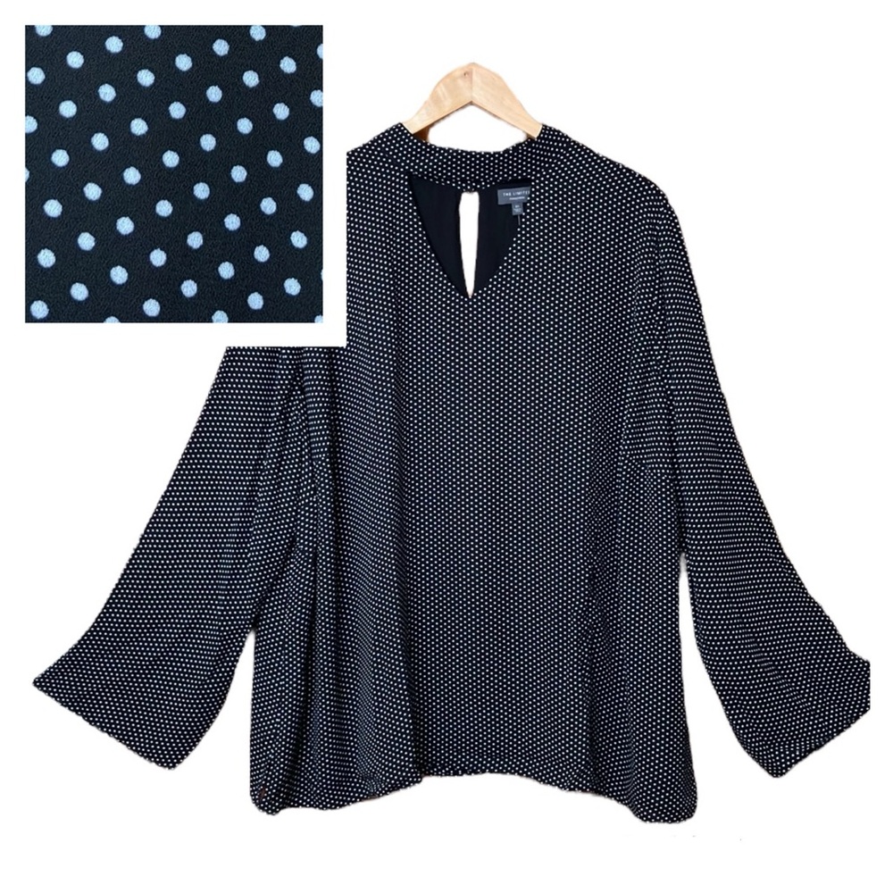 The Limited Top Choker Blouse Black White Dot Plus Size 3X NWT